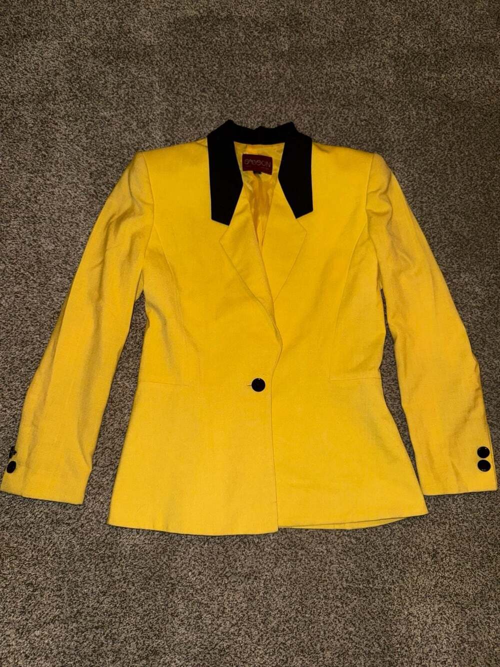 Sagson Yellow Single Button Blazer with Black Collar